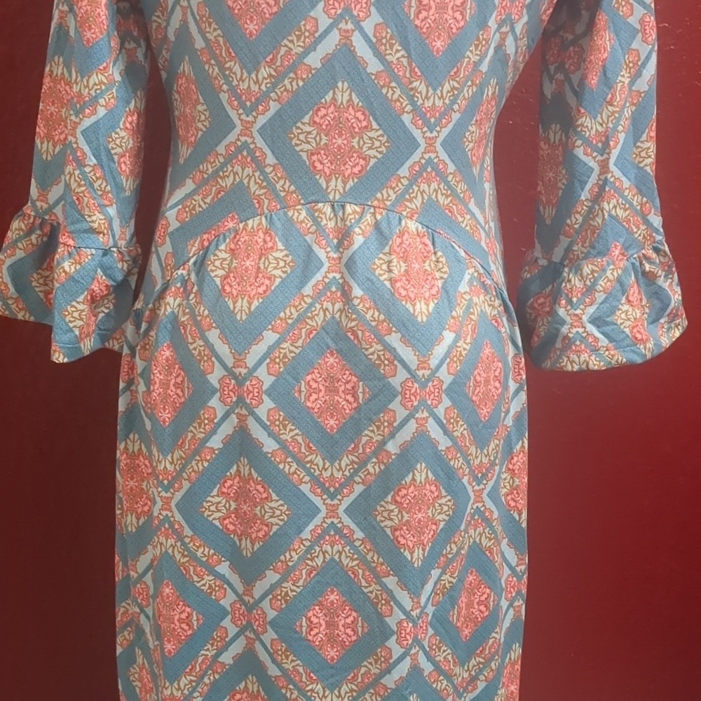 Cabana Life-Green-Floral New Handkerchief-Babydoll /Tulip sleeve Dress UPF 50+ - Picture 5 of 8
